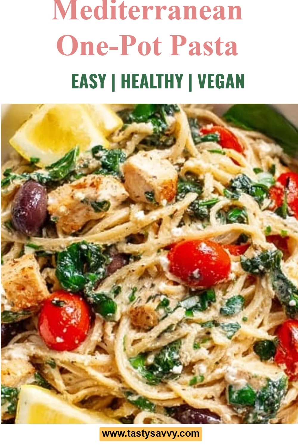 Mediterranean One-Pot Pasta One-Pot Pasta Delicious Mediterranean one-pot pasta dish garnished with fresh herbs and vegetables.