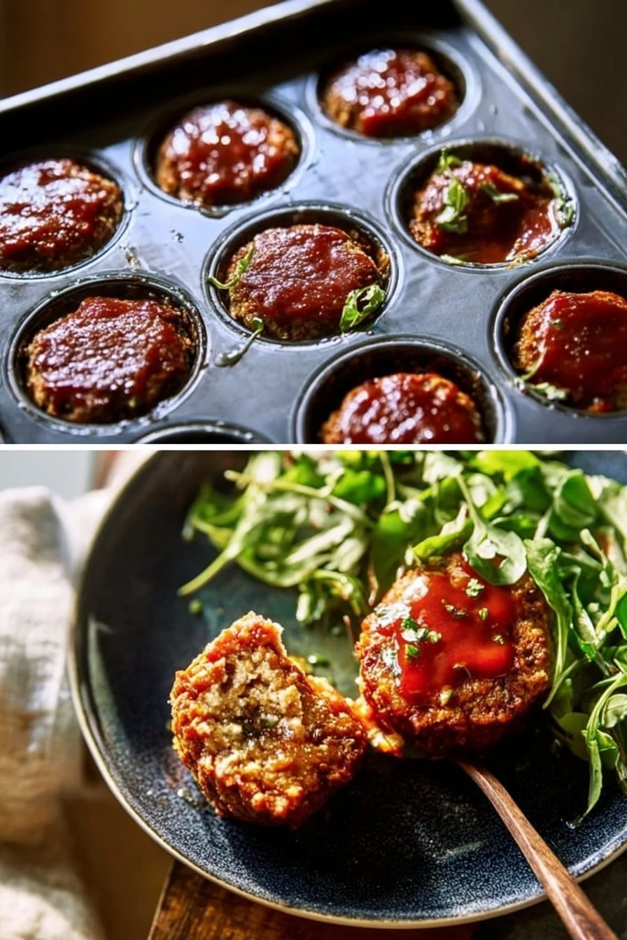 Mini Meatloaf meatloaf Mini meatloaf served on a plate with vegetables, ideal for family dinners.