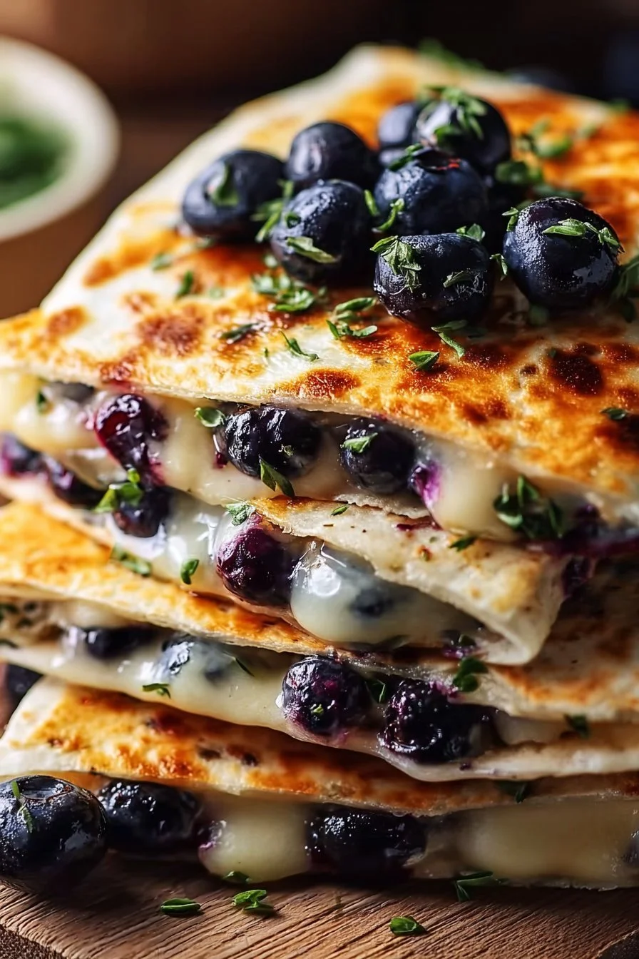 Delicious blueberry quesadillas served on a plate for breakfast.