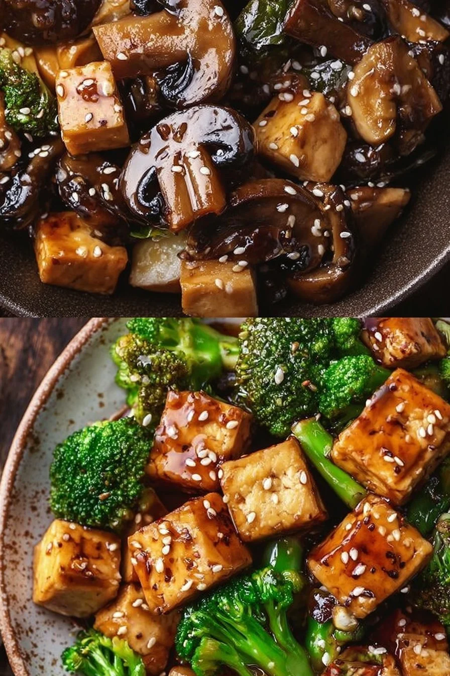 Mushroom and Tofu Stir-Fry Mushroom Tofu Stir-Fry Colorful mushroom tofu stir-fry with vegetables served in a bowl