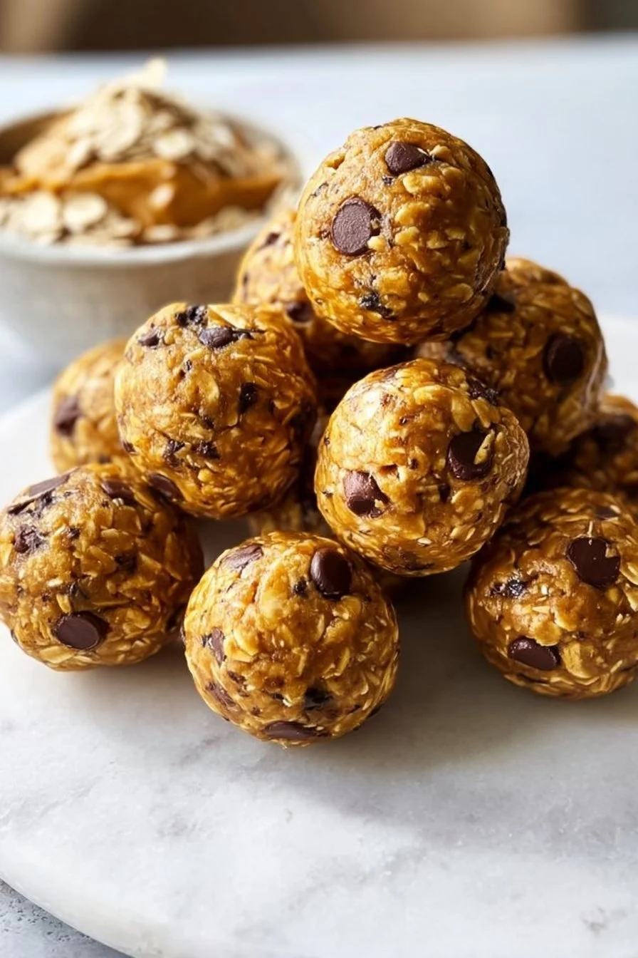 Delicious no-bake peanut butter energy bites on a wooden table