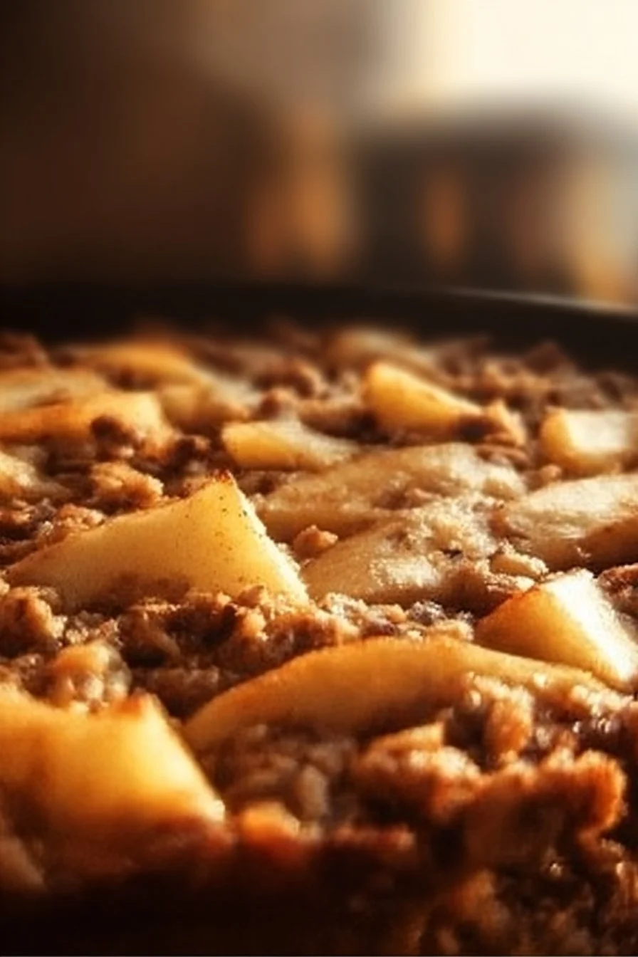 Oatmeal apple breakfast bake with fresh apples and cinnamon topping