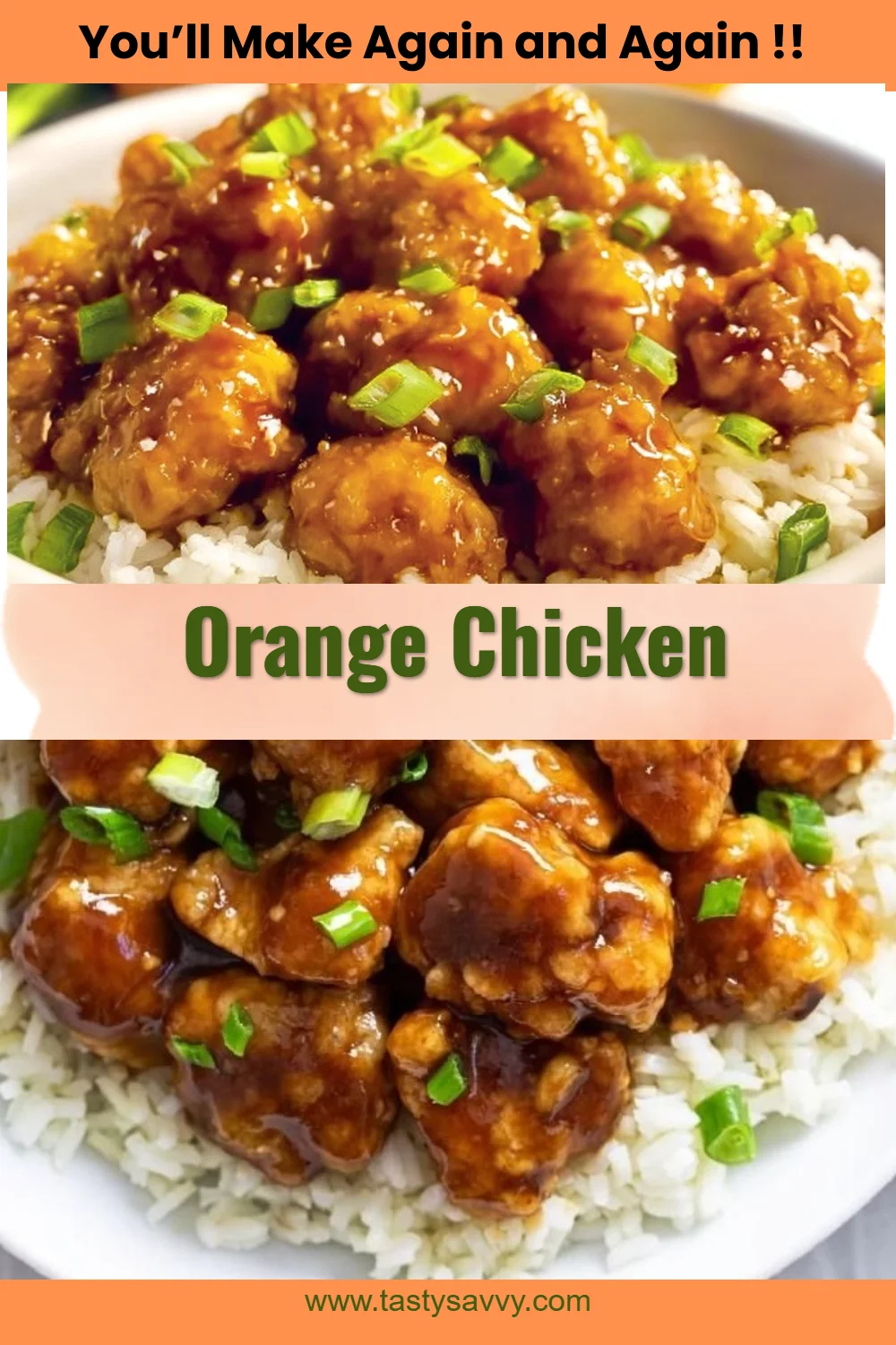 Orange Chicken orange chicken Plate of crispy orange chicken garnished with green onions and sesame seeds.
