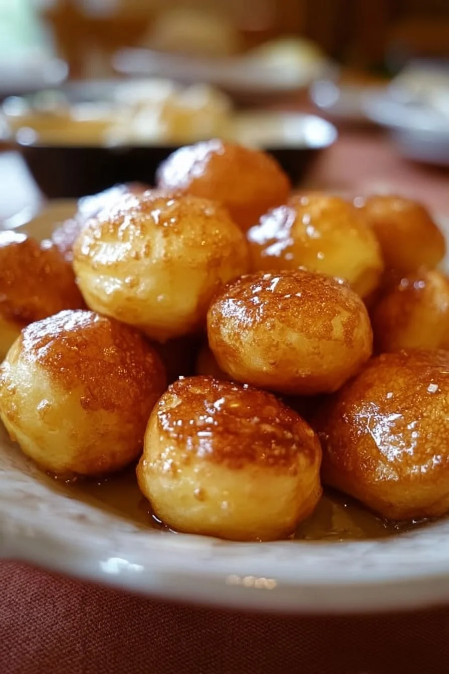 Delicious pancake poppers served on a plate, perfect for breakfast or snack.