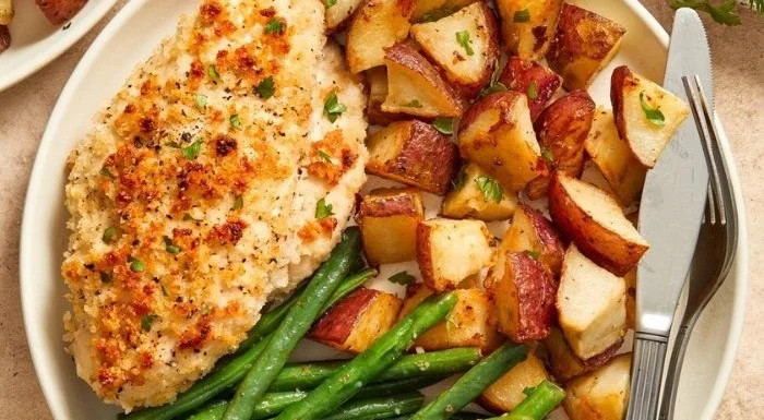 Parmesan Crusted Chicken Sheet Pan Dinner