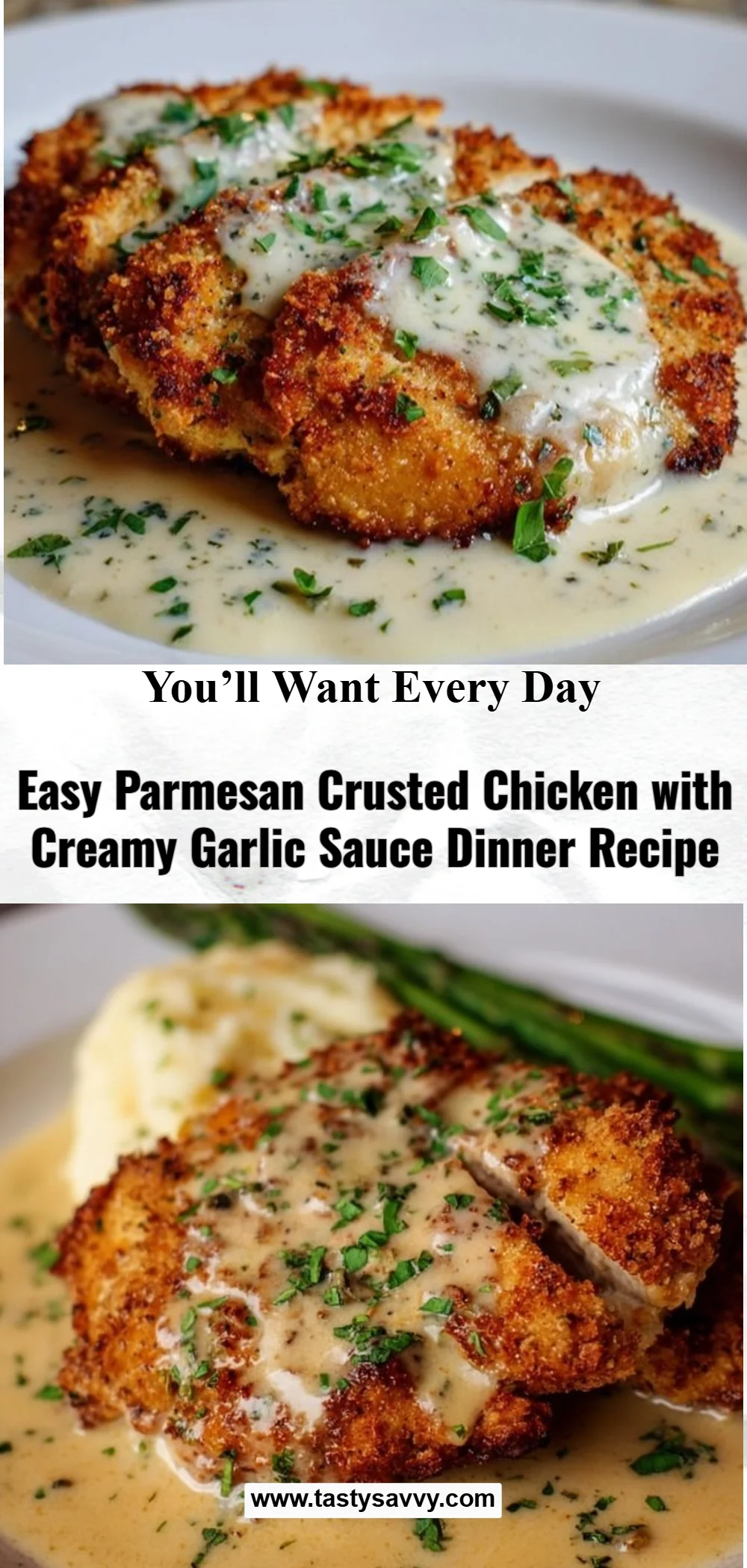 Parmesan Crusted Chicken with Creamy Garlic Sauce