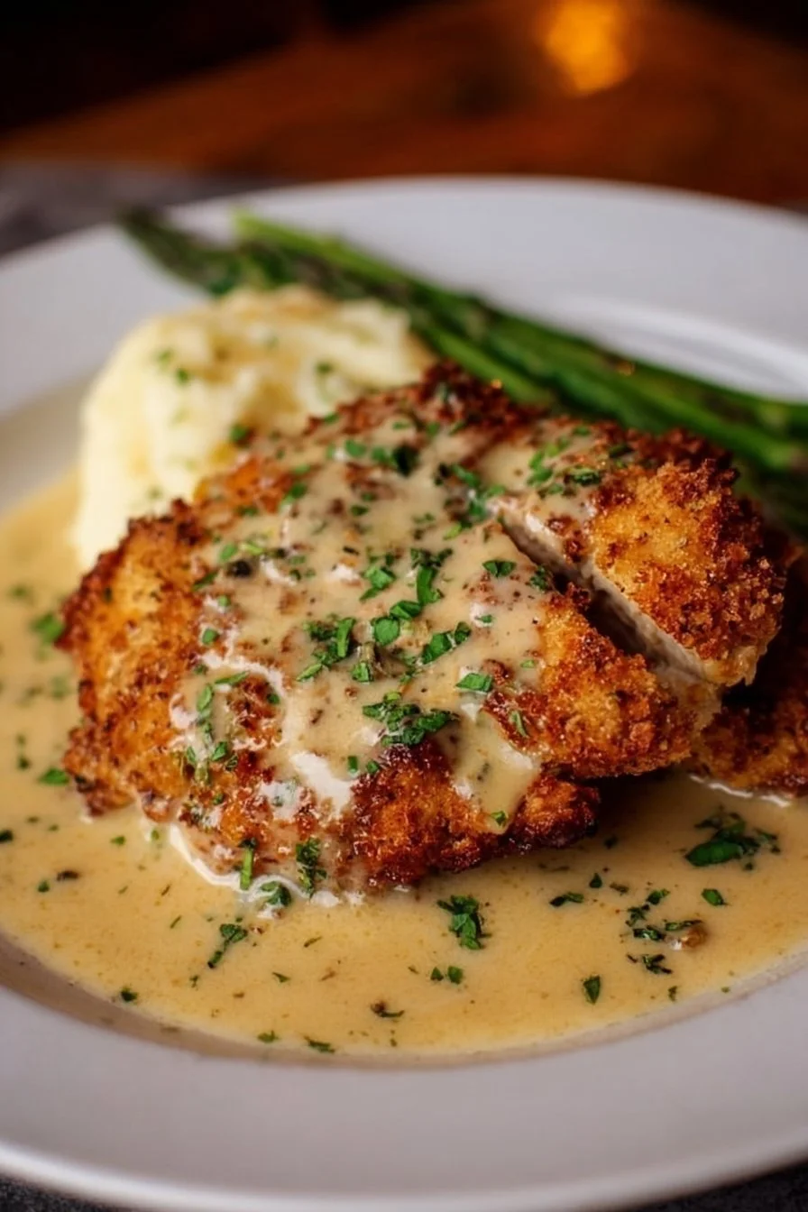 Parmesan Crusted Chicken with Creamy Garlic Sauce