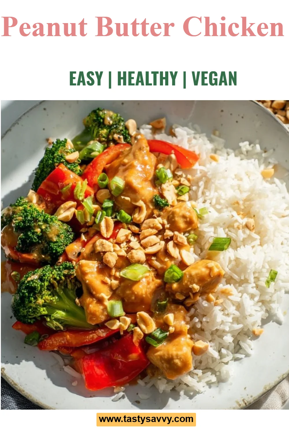 Delicious Peanut Butter Chicken garnished with fresh herbs on a plate