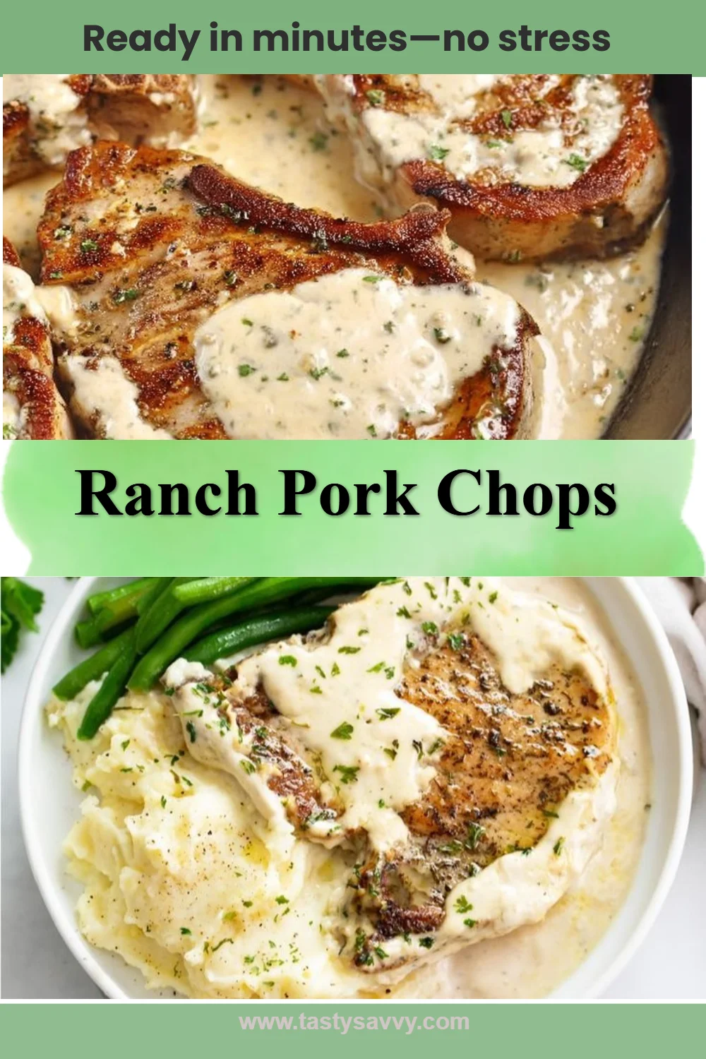 Juicy Ranch Pork Chops garnished with herbs