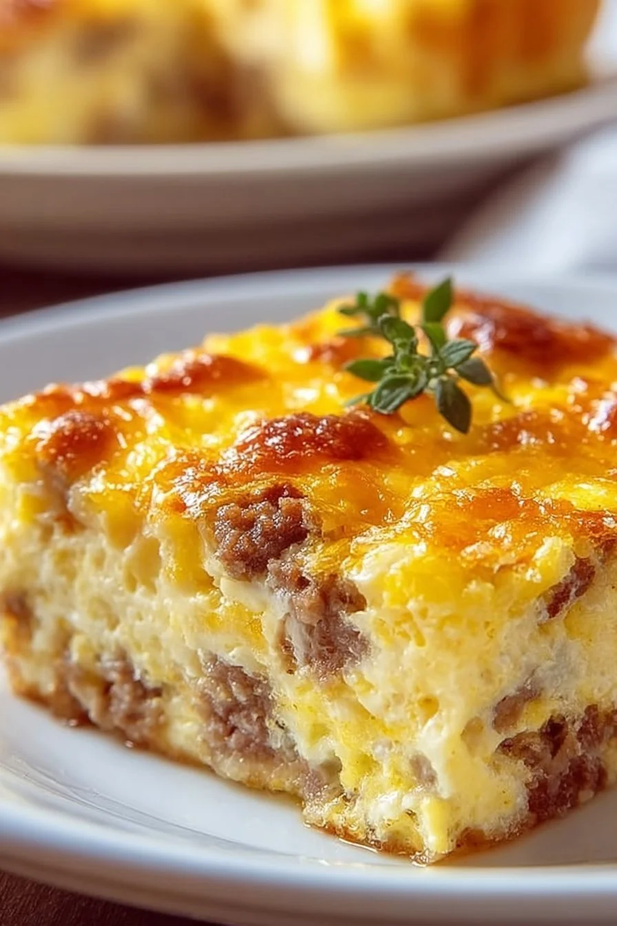 Delicious Sausage and Egg Casserole baked to perfection