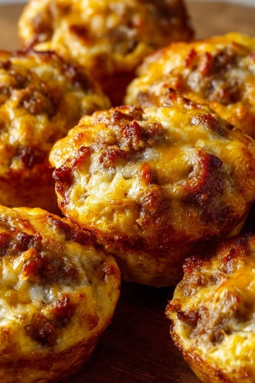 Sausage breakfast muffins baked and ready to serve on a plate.