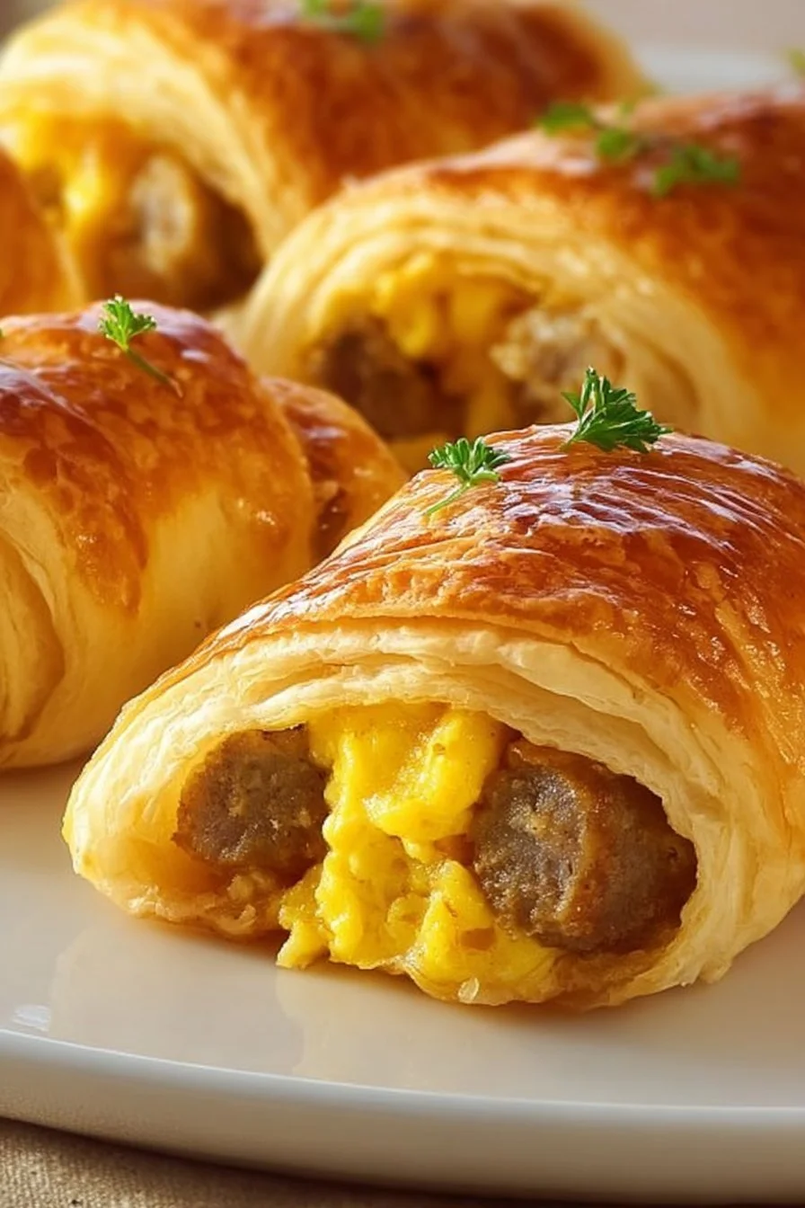 Sausage egg breakfast roll-ups on a plate with dipping sauce
