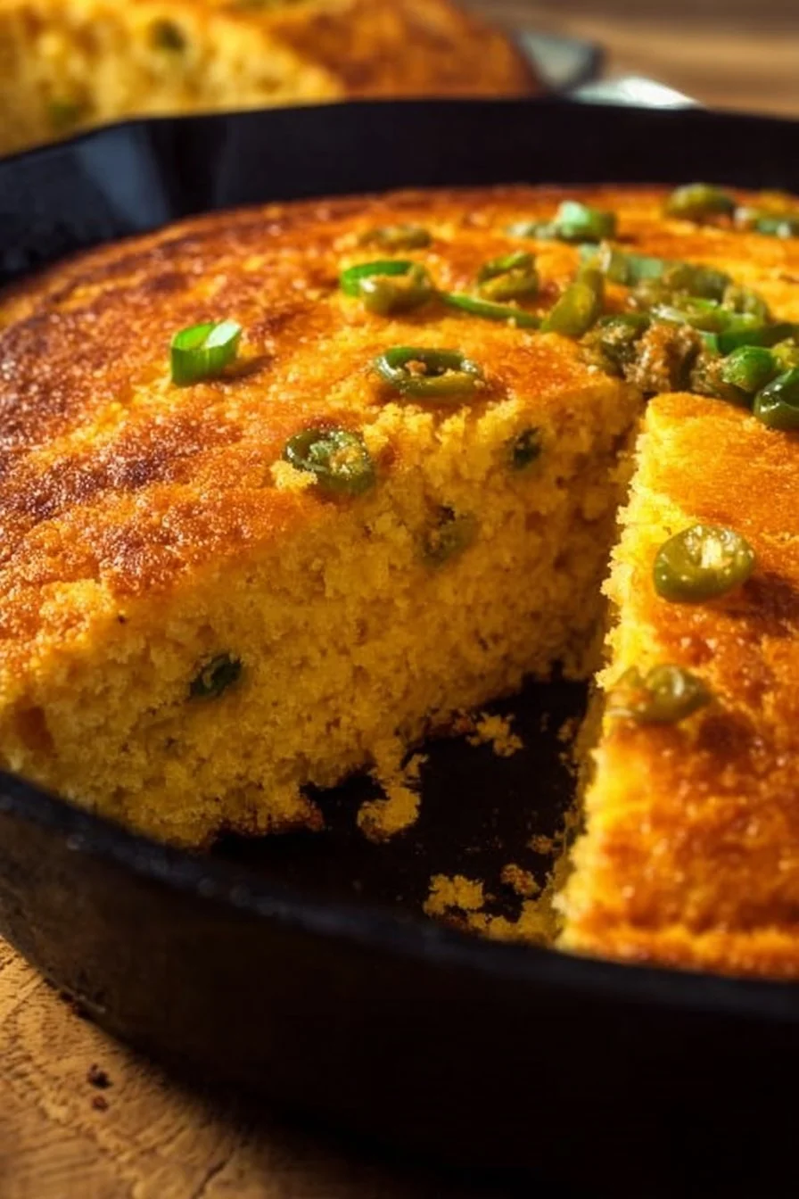 Deliciously golden Creole cornbread served in a rustic dish