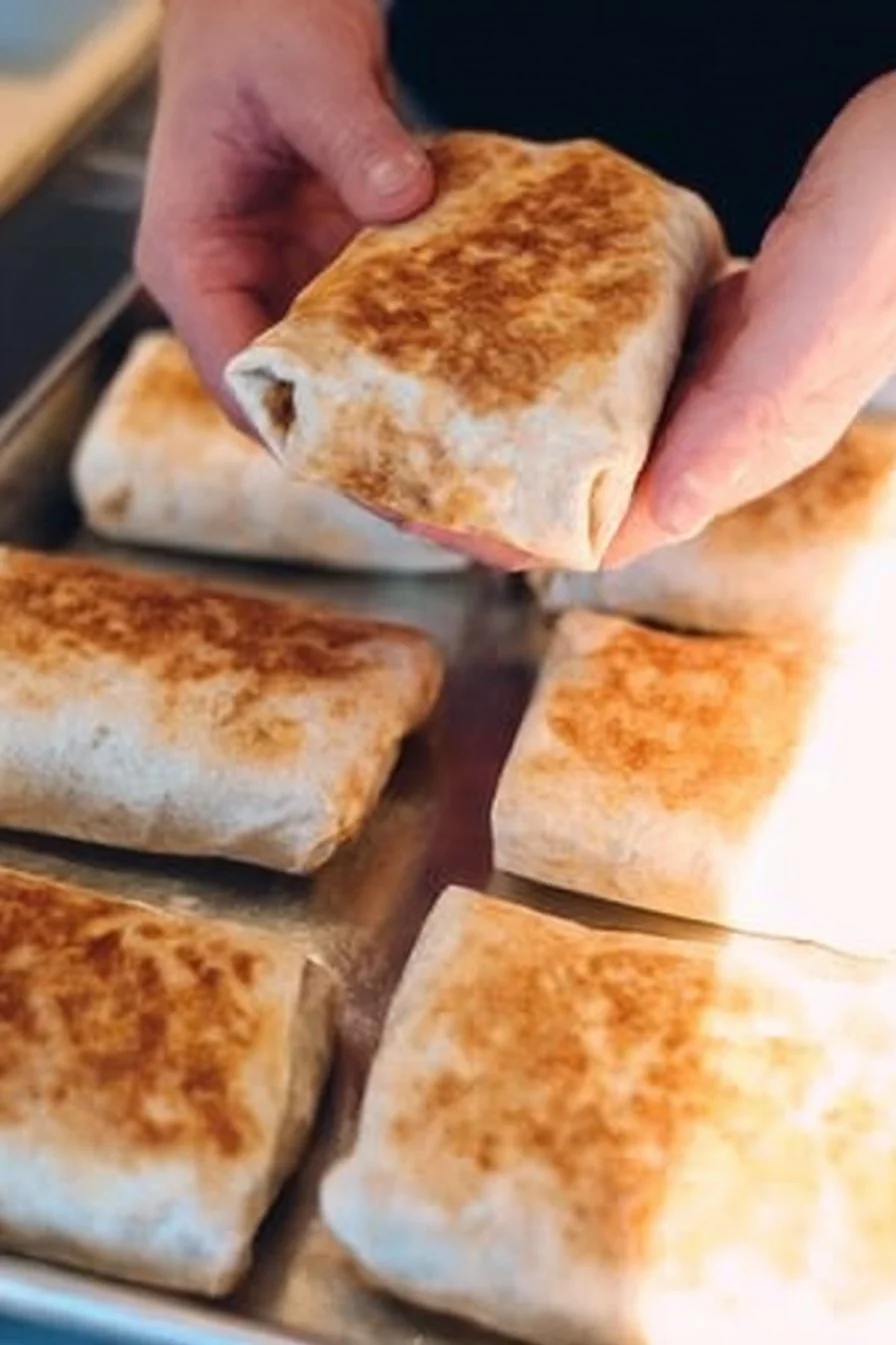 Sheet pan breakfast burritos fresh out of the oven, ready to serve.