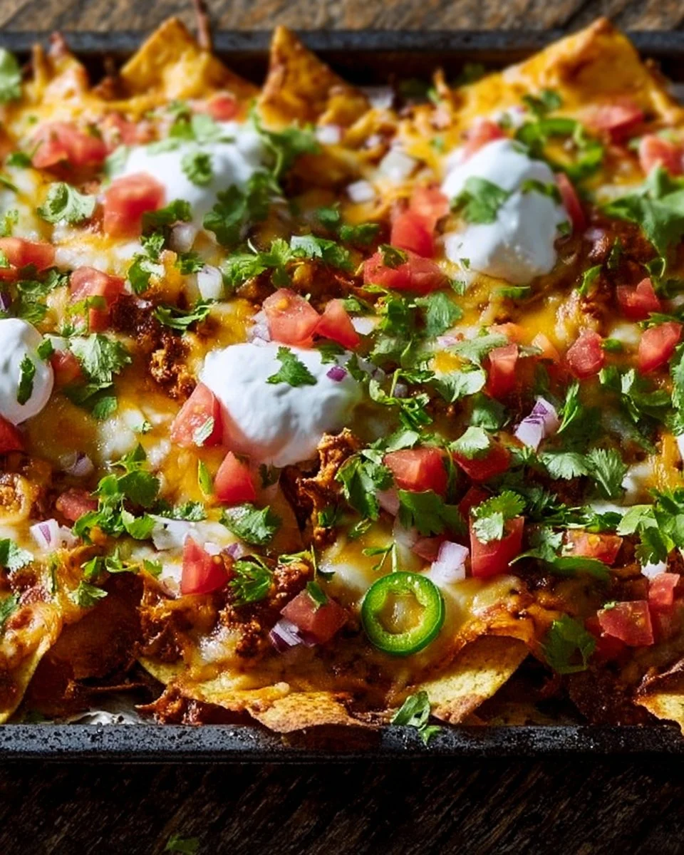 Sheet Pan Nachos Sheet Pan Nachos A delicious serving of sheet pan nachos with melted cheese and toppings