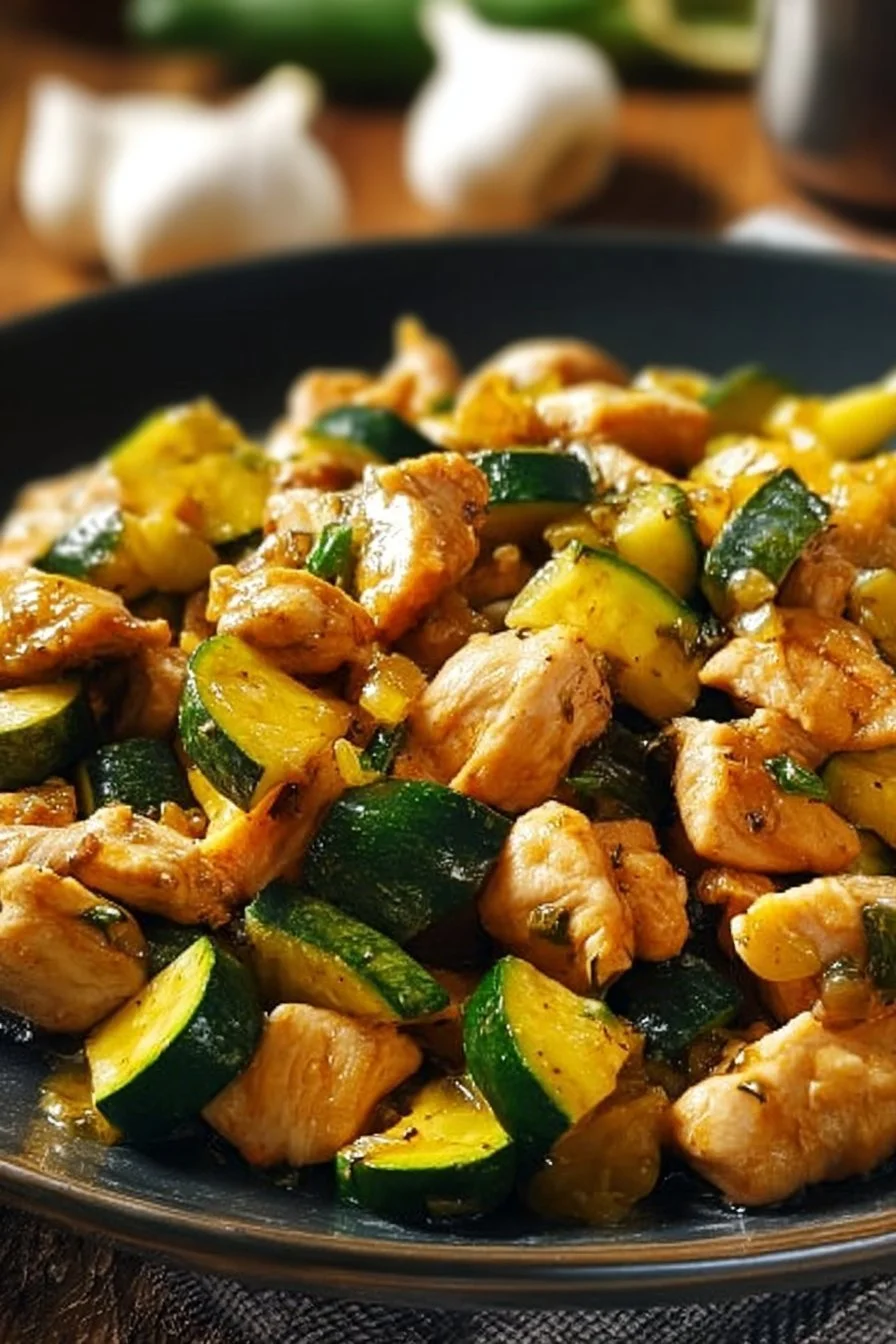 Delicious chicken zucchini stir fry served in a bowl