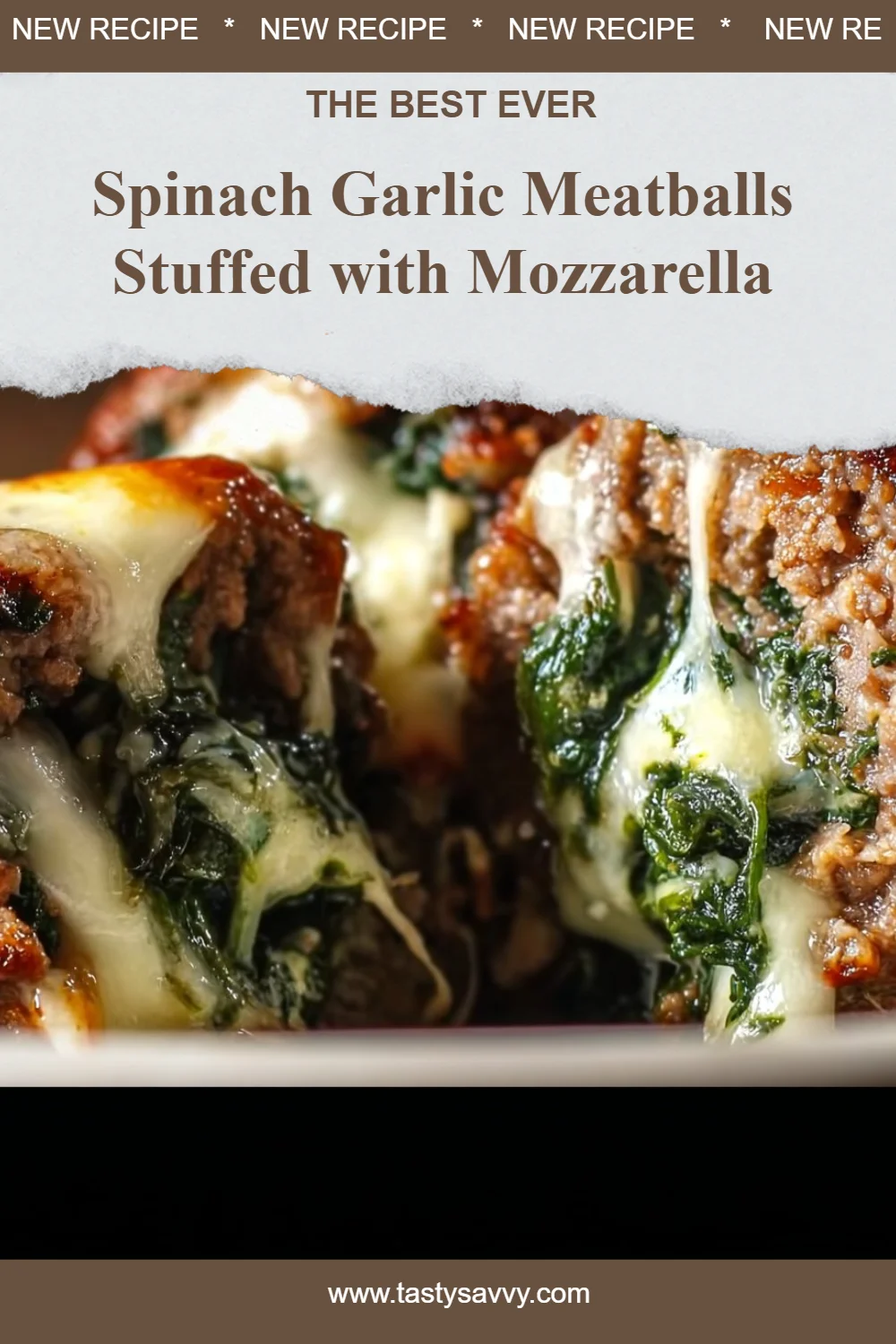 Spinach Garlic Meatballs Stuffed with Mozzarella