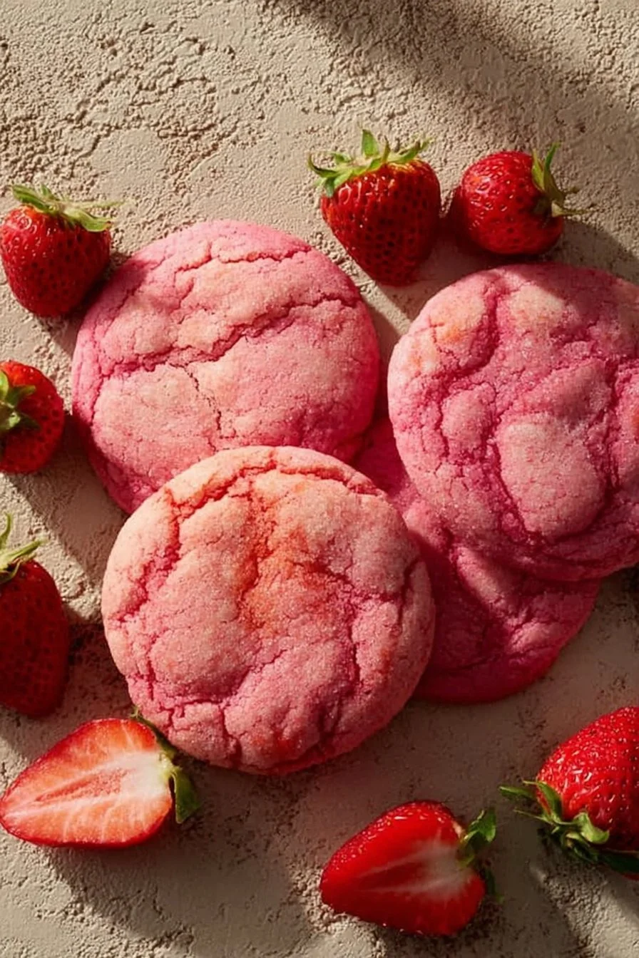 Delicious vegan strawberry sugar cookies on a plate