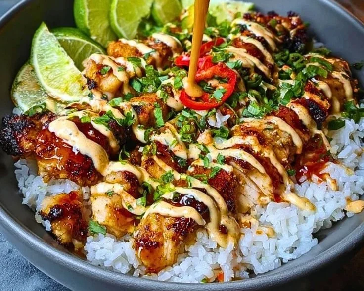 Sweet Chili Chicken Bowl with Coconut Lime Drizzle