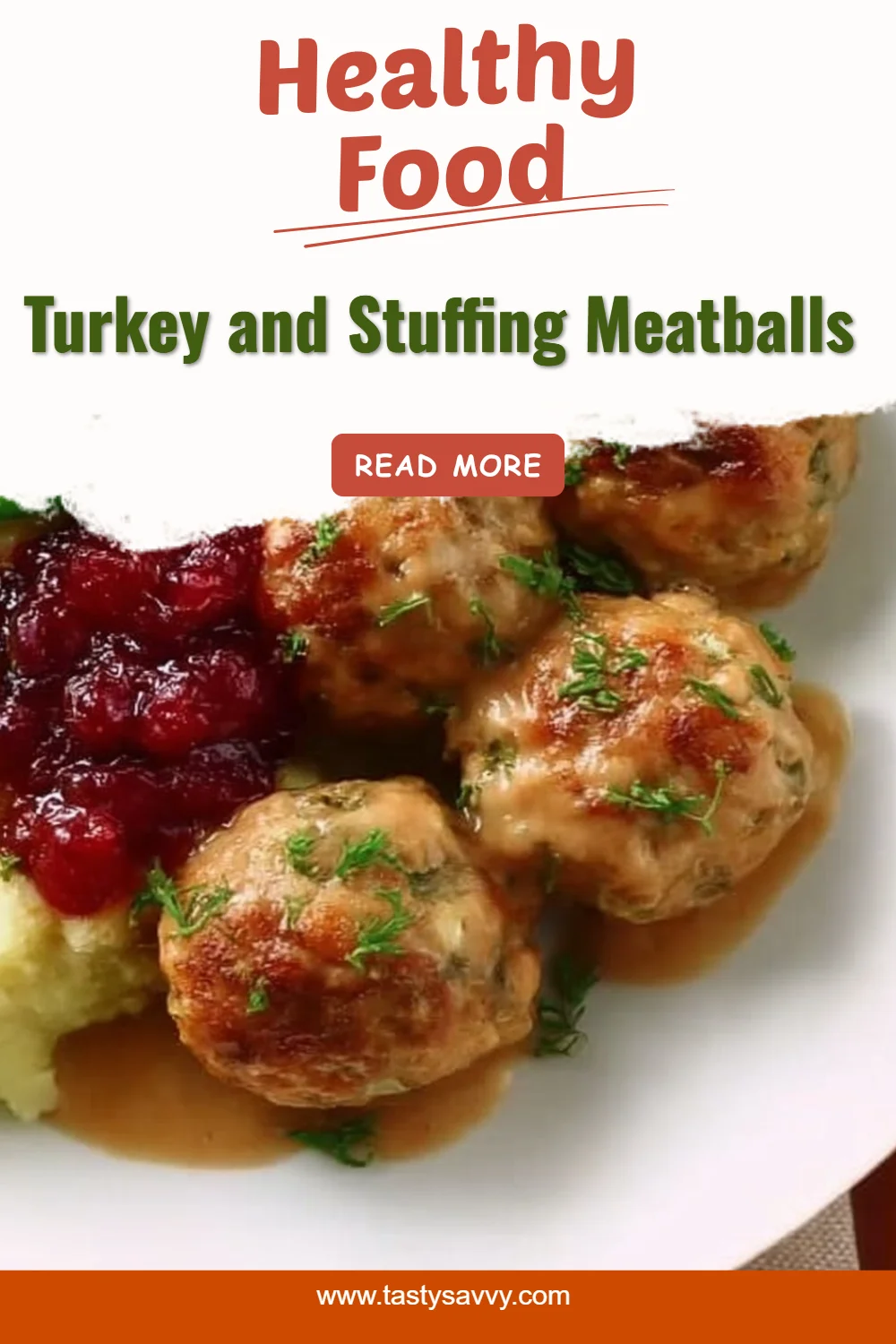Plate of turkey and stuffing meatballs garnished with herbs