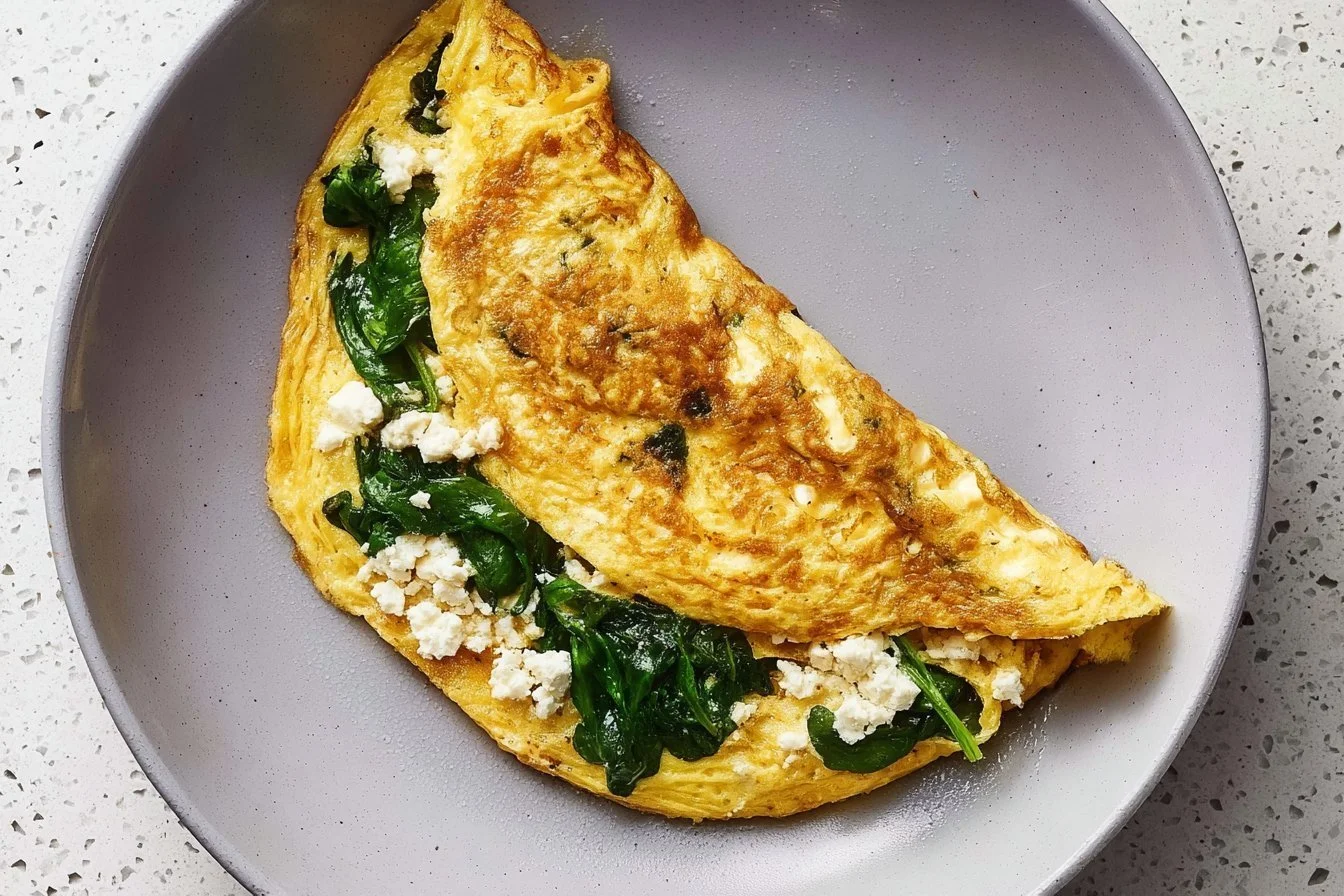 15 Minute Spinach and Feta Omelet spinach feta omelet Delicious spinach feta omelet served on a plate