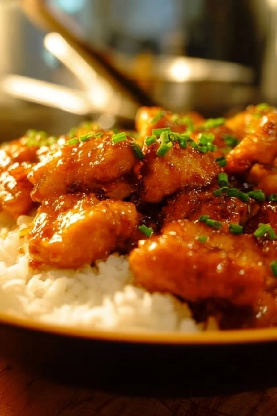 Plate of 20 Minute Honey Garlic Chicken with broccoli and rice