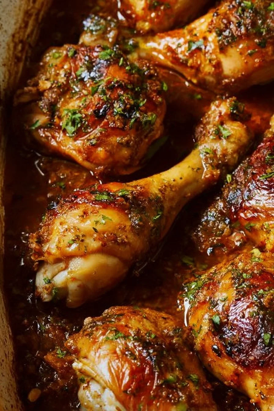 Baked Lemon Butter Chicken garnished with fresh herbs