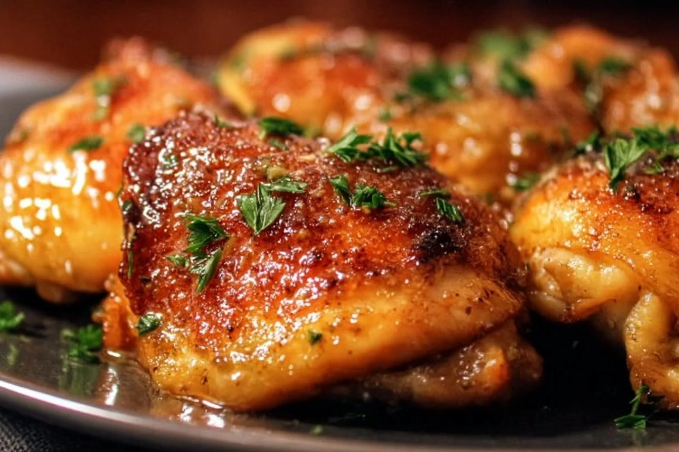 Baked Ranch Chicken Thighs ranch chicken thighs Baked ranch chicken thighs on a plate with herbs and spices