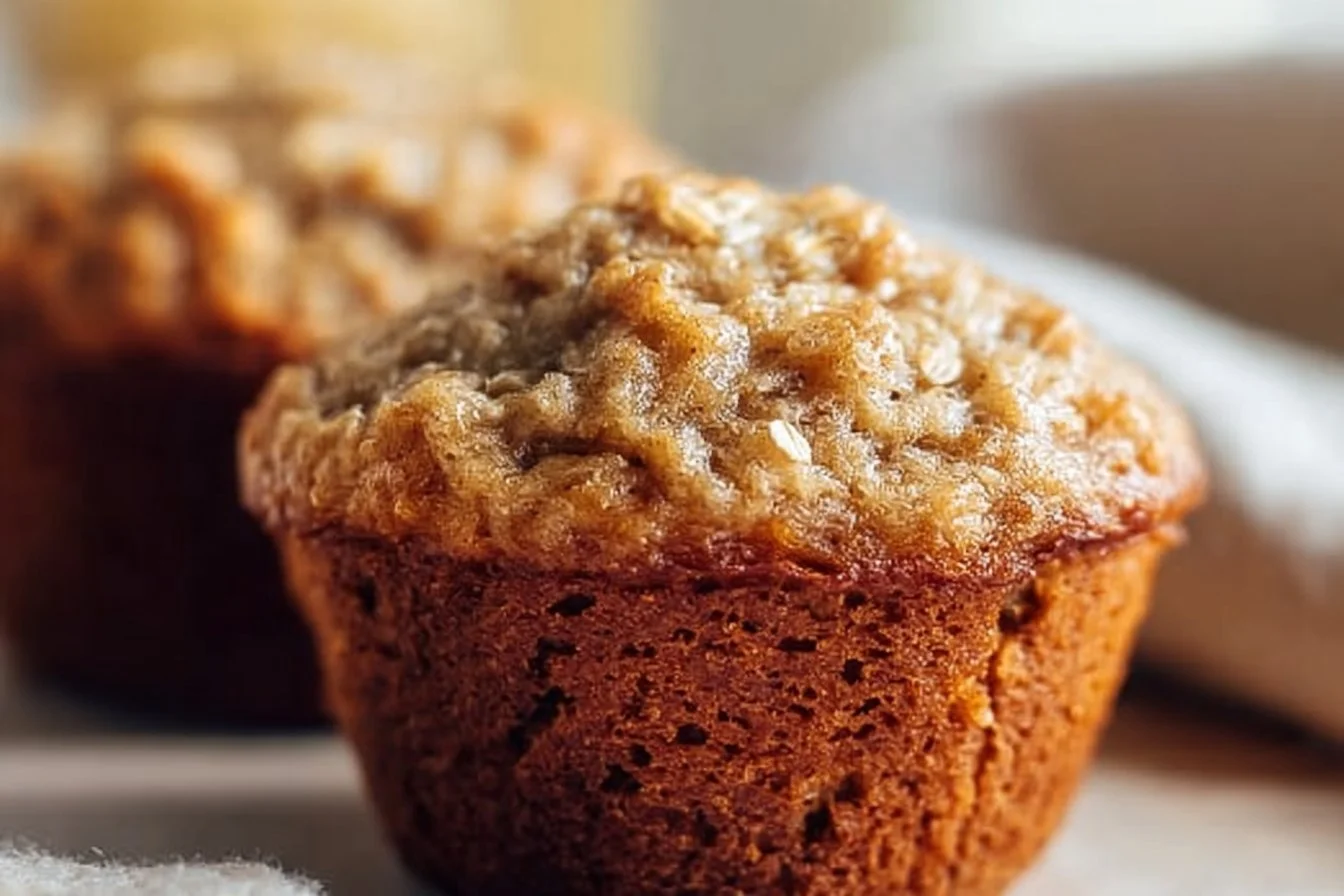 Freshly baked Banana Oatmeal Muffins on a cooling rack