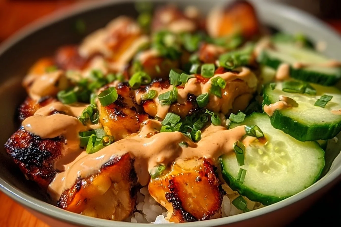 Bang Bang Chicken Bowl Bang Bang Chicken Delicious Bang Bang Chicken Bowl with vibrant vegetables and spicy sauce