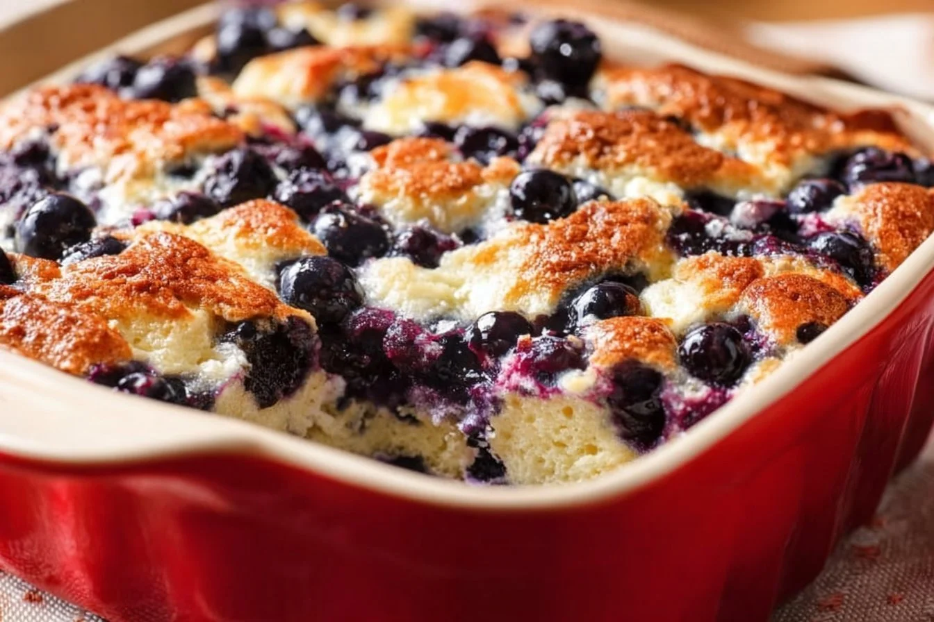Blueberry Cottage Cheese Breakfast Bake breakfast bake Blueberry Cottage Cheese Breakfast Bake served in a white dish