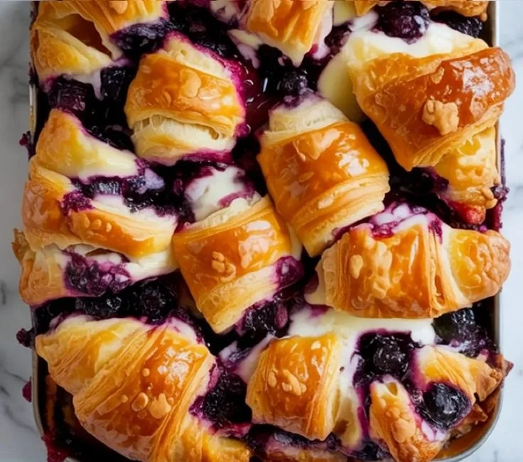 Blueberry Cream Cheese Croissant Casserole blueberry cream cheese casserole Blueberry Cream Cheese Croissant Casserole