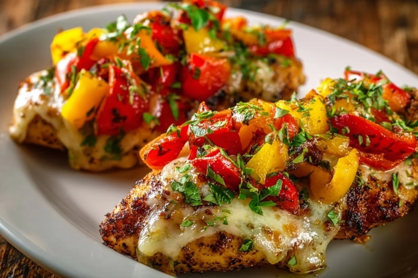 Cheesy Baked Chicken Breast and Peppers