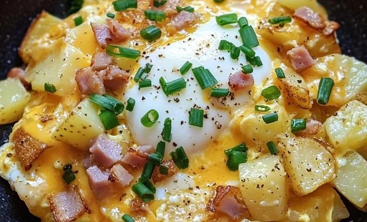 Cheesy Potato Egg Scramble