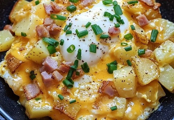 Cheesy Potato Egg Scramble