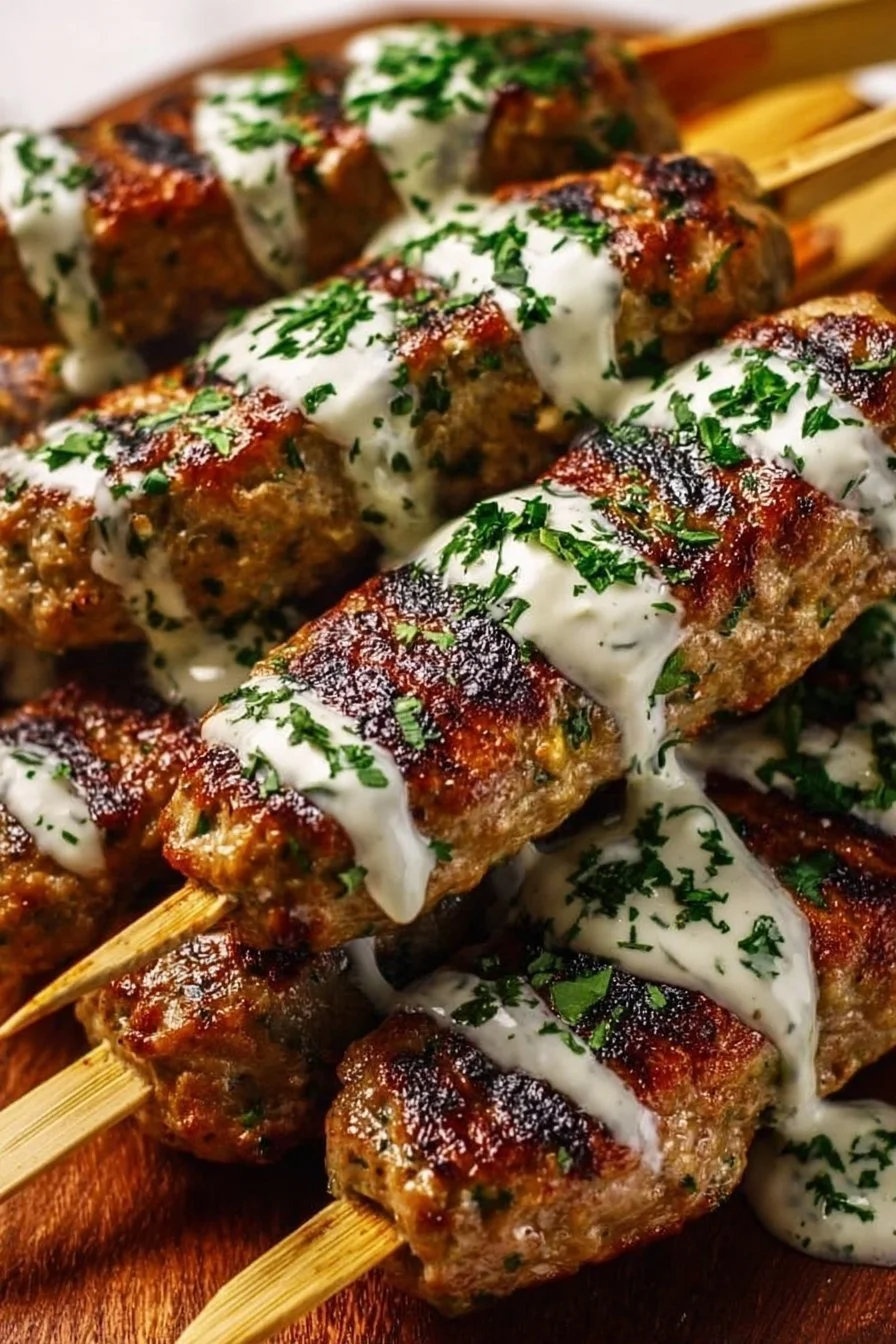 Delicious Chicken Kofta served with creamy garlic yogurt sauce on a plate