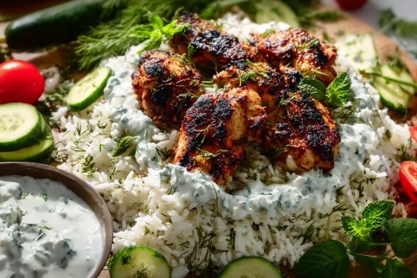 Chicken Tzatziki with Rice Chicken Tzatziki Delicious Chicken Tzatziki served with fluffy rice in a vibrant bowl