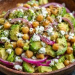 Chickpea Feta Avocado Salad with fresh ingredients in a bowl