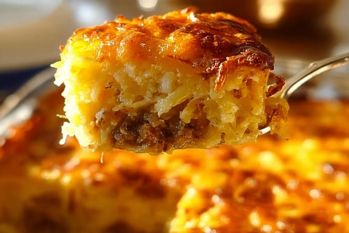 Classic Breakfast Hashbrown Casserole breakfast hashbrown casserole Classic Breakfast Hashbrown Casserole topped with cheese and herbs