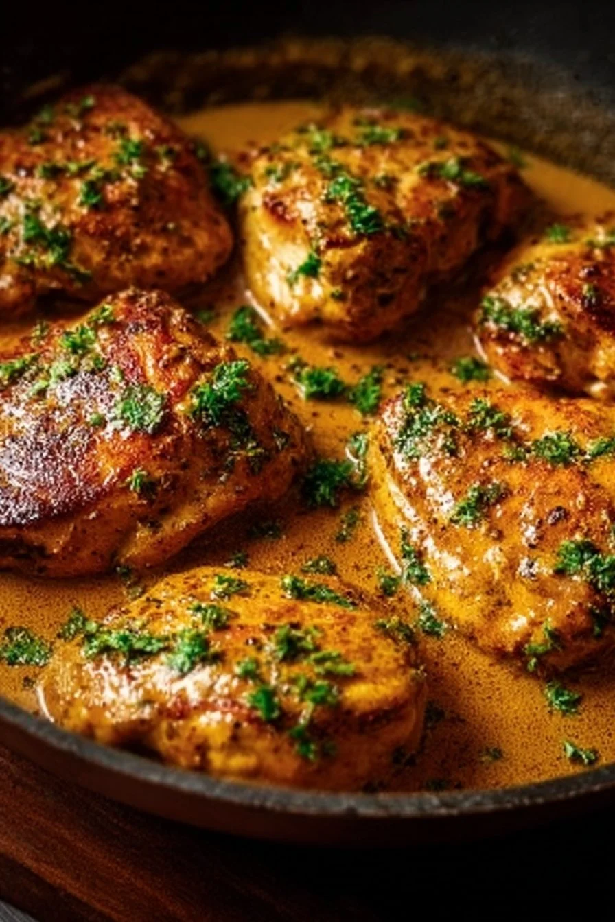 Delicious Cowboy Butter Chicken garnished with herbs and spices