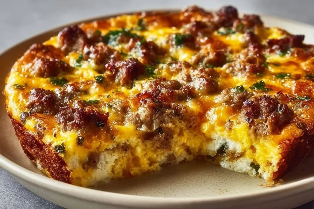 Delicious Crack Breakfast Casserole served on a plate with fresh herbs