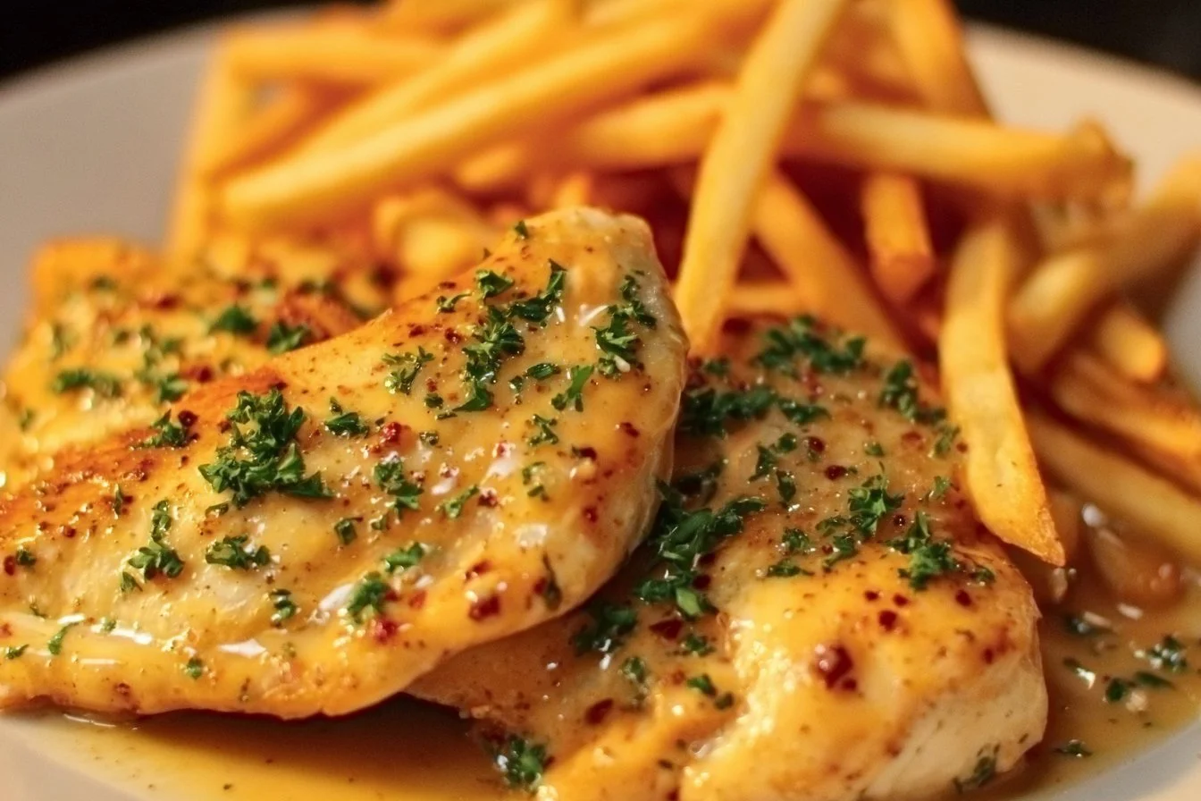 Creamy Garlic-Parmesan Chicken with Fries