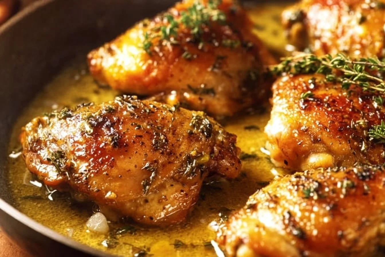 Deliciously cooked bone-in chicken thighs served on a plate