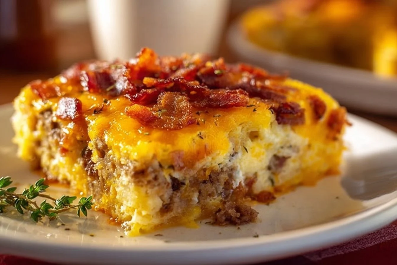 Easy breakfast casserole with hashbrowns, baked to perfection.