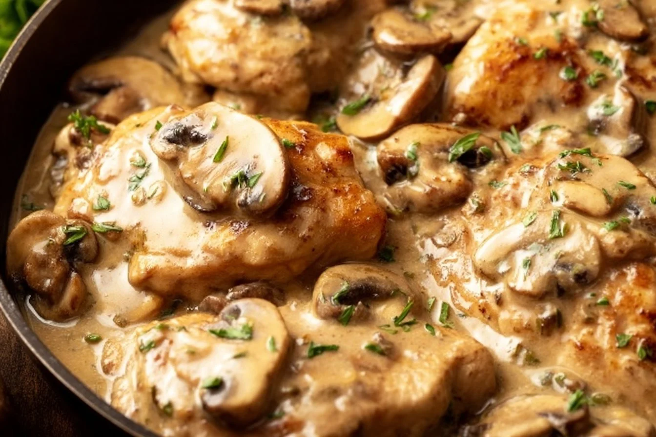 Delicious easy chicken in cream sauce with herbs and spices