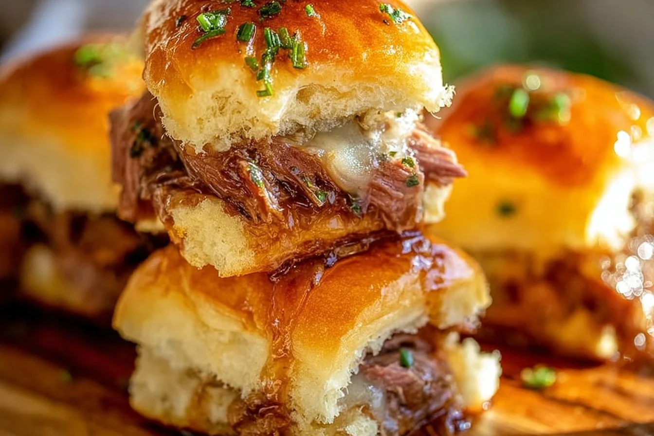 Delicious easy French Dip Sliders served with dipping sauce