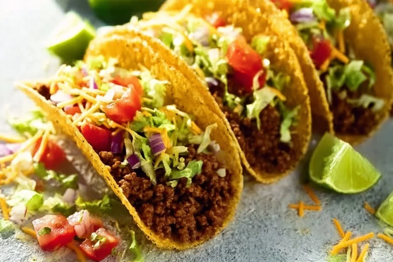 Delicious easy ground beef tacos served with fresh toppings