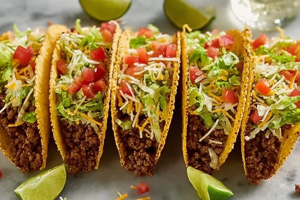 Delicious easy ground beef tacos served with toppings