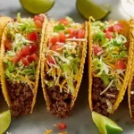 Delicious easy ground beef tacos served with toppings