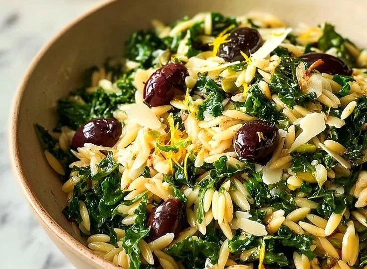 Easy Orzo Kale Salad with Lemon Vinaigrette